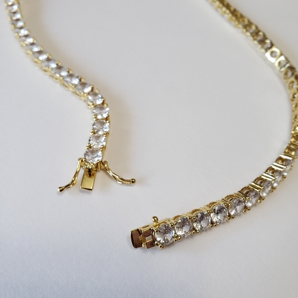 Tennis Chain Necklace Real Gold Plated Hip Hop Rock Street Jewelry 16 inches - Picture 9 of 13